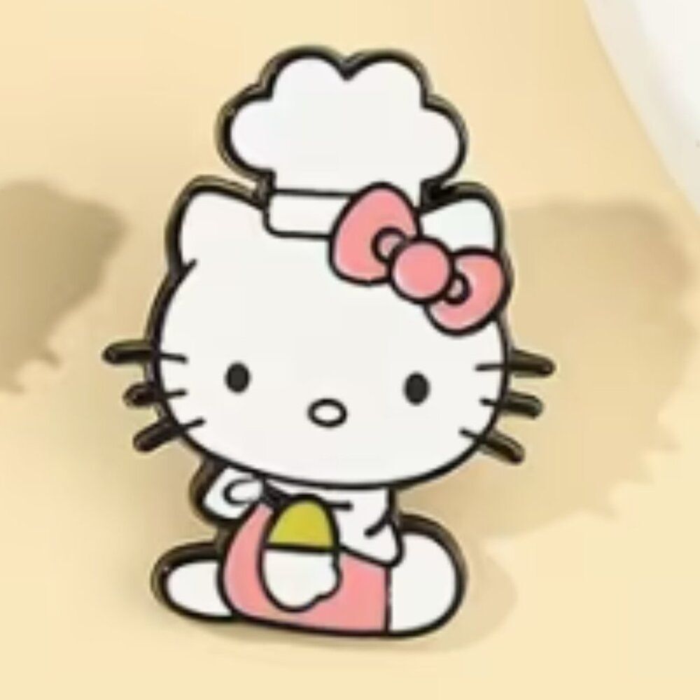 Hello Kitty Chef Enamel Lapel Pin | Pink Bow Chef Hat | Kawaii Cartoon White Cat
